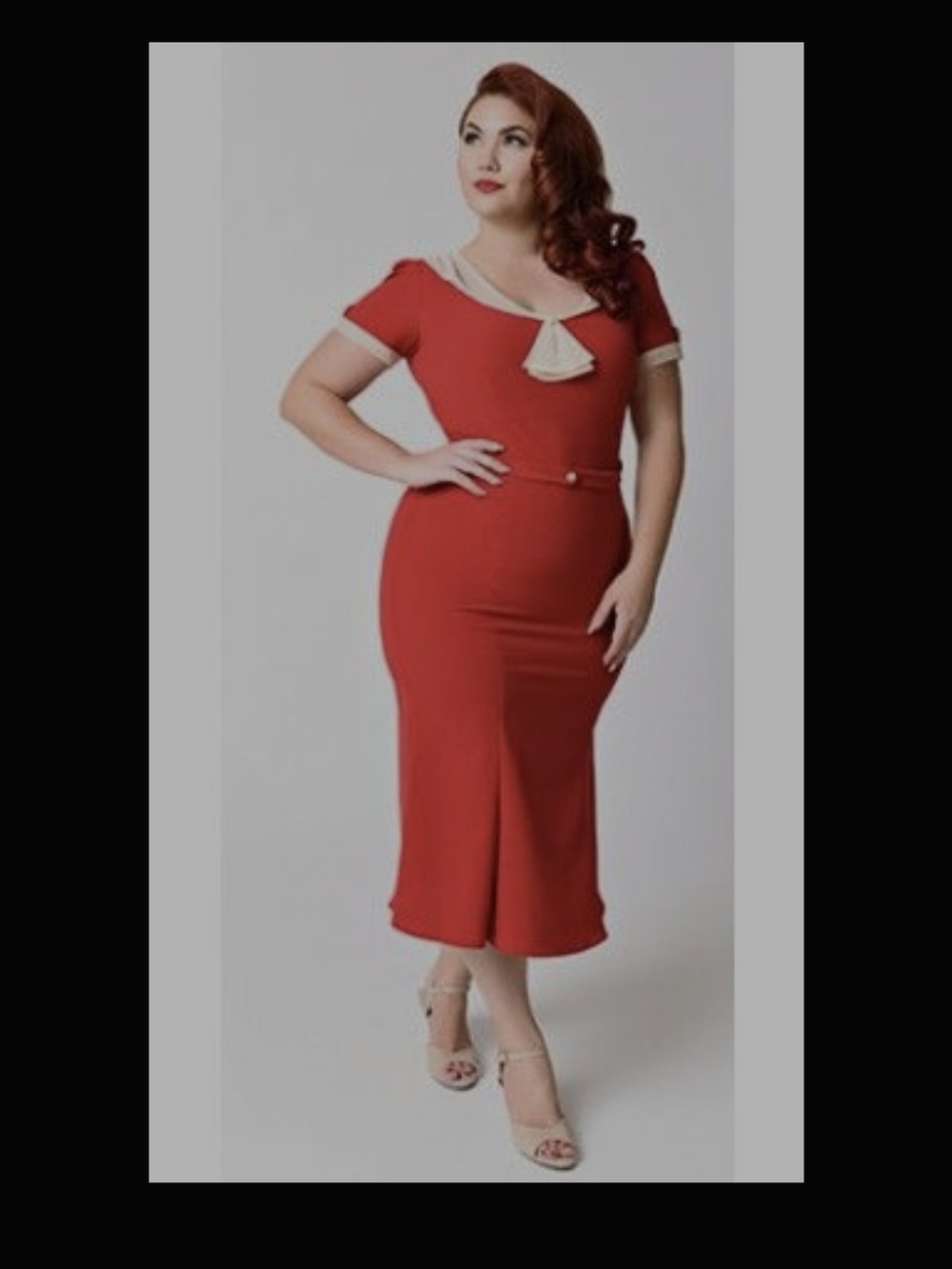 NWT Stop Staring! Railene Vintage Style Dress Red Ivory Trim 16